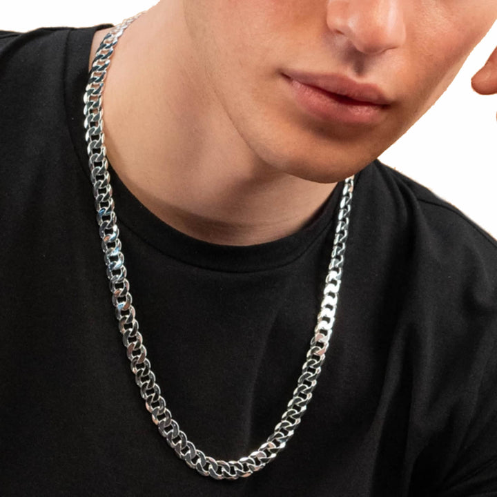 Men's Sterling Silver Flat Curb Chain 10mm