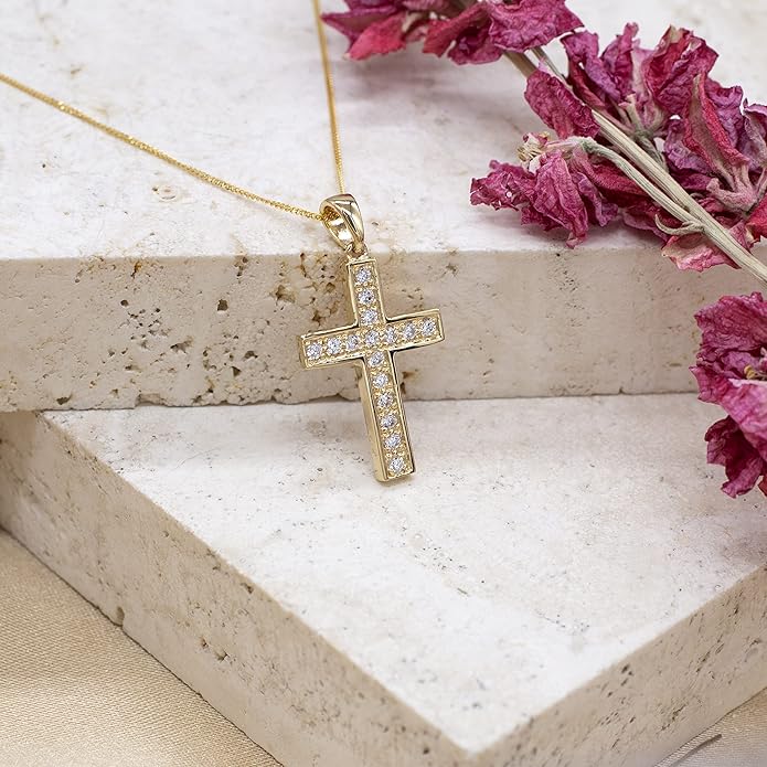 9ct Gold Cubic Zirconia Cross Pendant