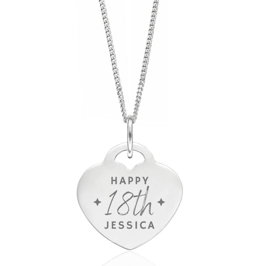 Silver Personalised 18th Birthday Heart Pendant