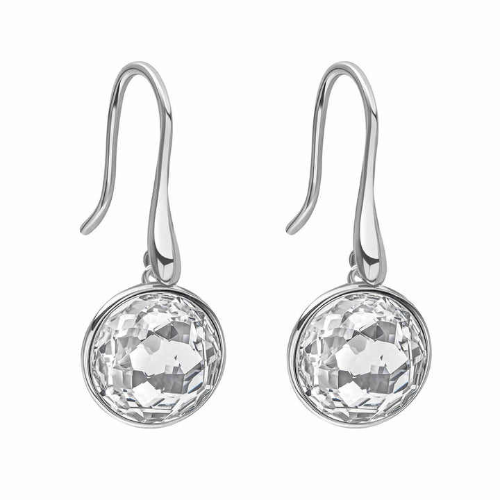 Silver Multi-Faceted Round Crystal Drop Earrings