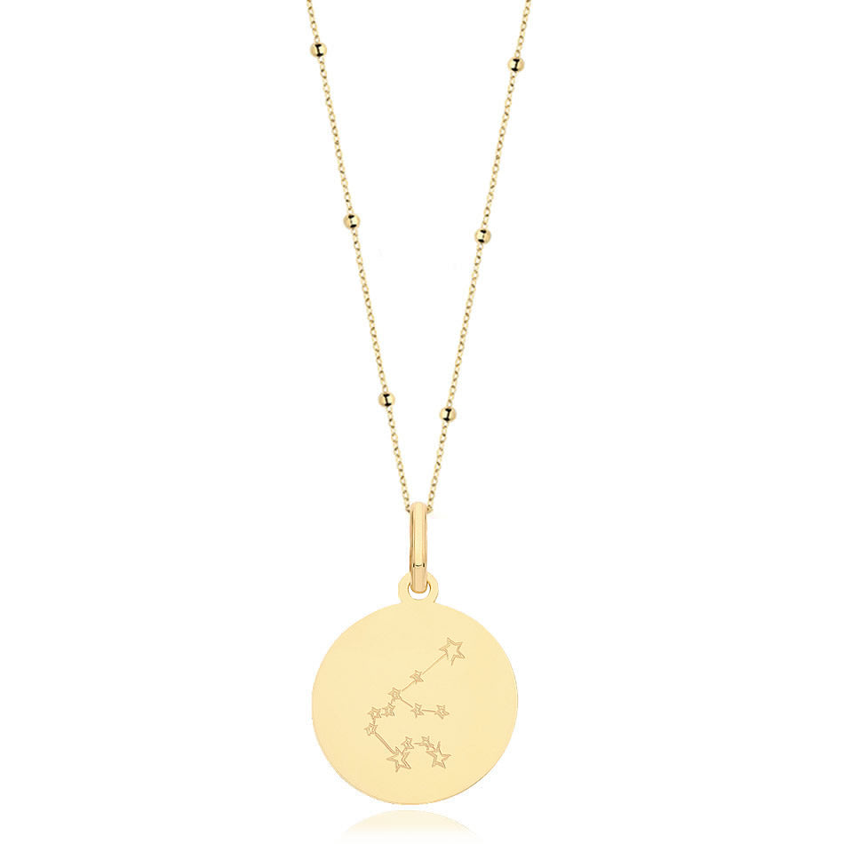 9ct Gold Aquarius Zodiac Constellation Disc Necklace