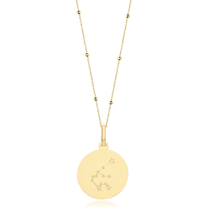 9ct Gold Aquarius Zodiac Constellation Disc Necklace