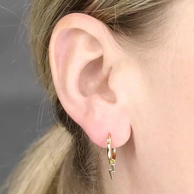 18ct Gold Plated Lightning Bolt Charm Hoop Earrings