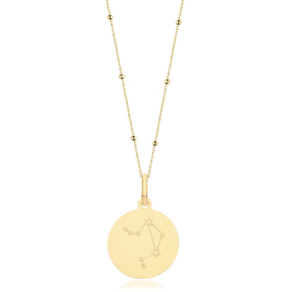 9ct Gold Libra Zodiac Constellation Disc Necklace