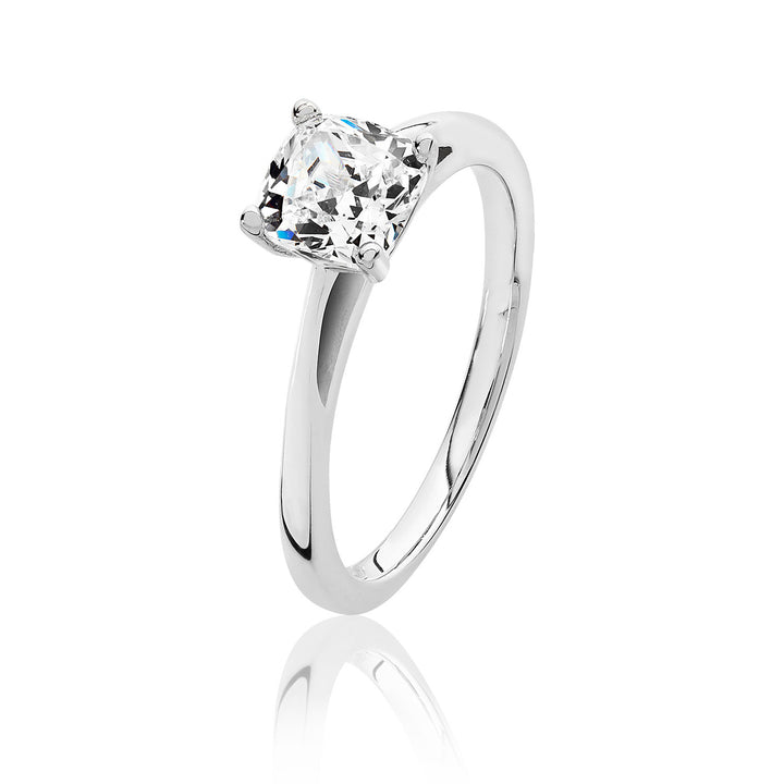 Luminous Silver Cushion-Cut Solitaire Ring