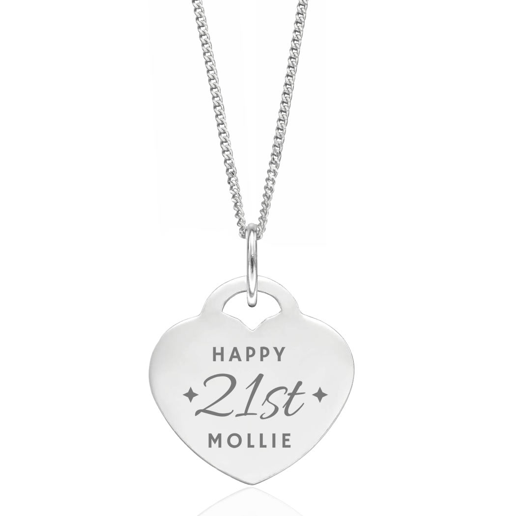 Silver Personalised 21st Birthday Heart Pendant