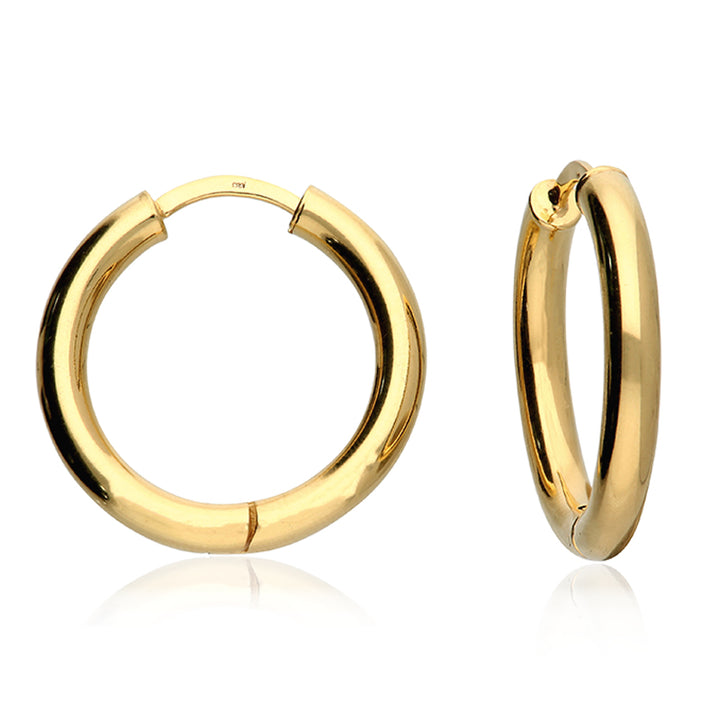 18ct Gold Plated Thick Hinged Hoop Earrings 25mm