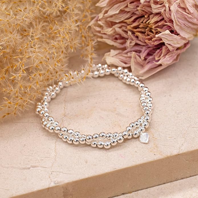 Sterling Silver Two Row Stretch Bead Bracelet