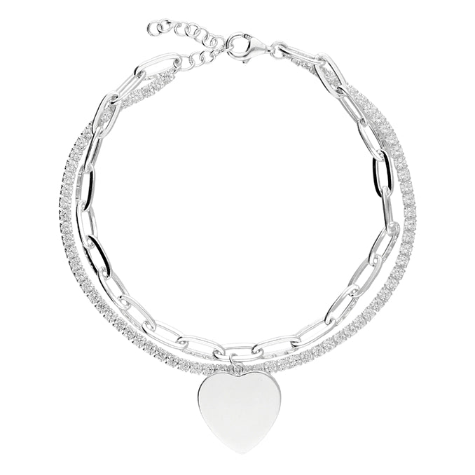 Silver Two Layer Heart Charm Bracelet