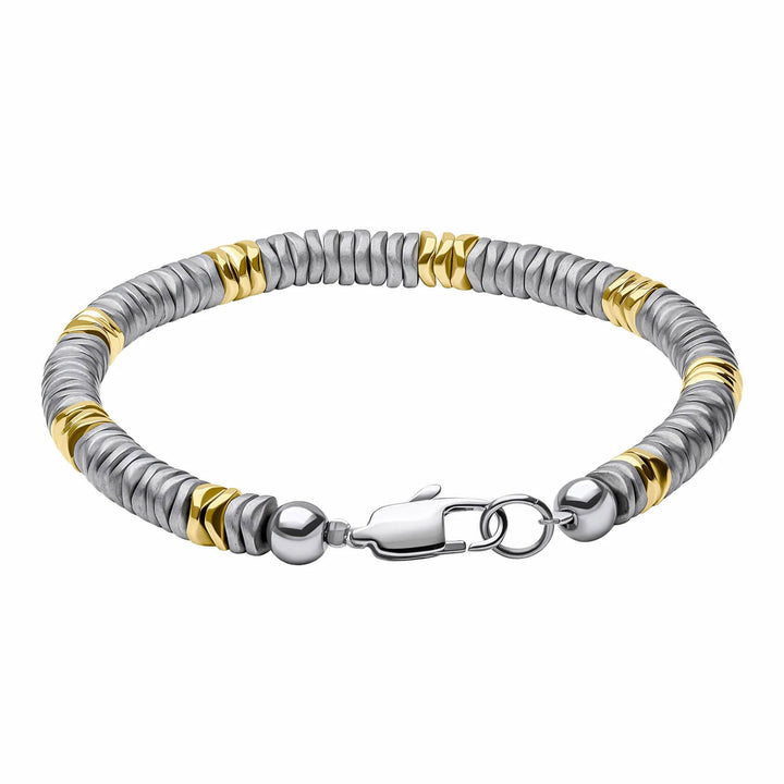 Men's Two Tone Gold Hammered Bead Bracelet