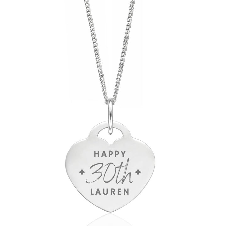 Silver Personalised 30th Birthday Heart Pendant