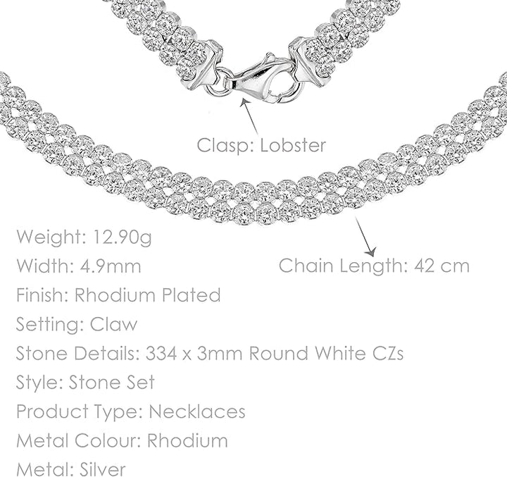 Silver Two Row Cubic Zirconia Tennis Necklace