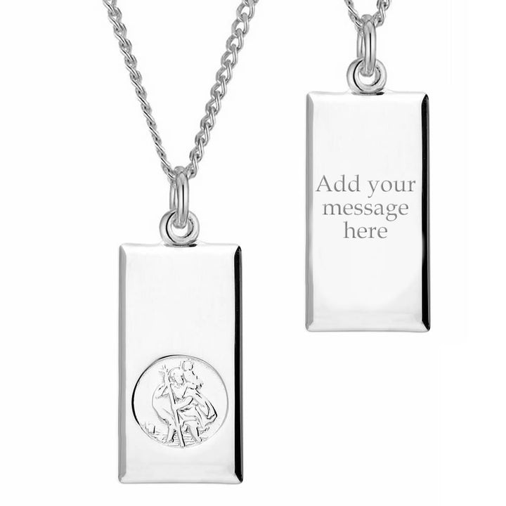 Men's Silver Personalised Rectangular St Christopher Pendant