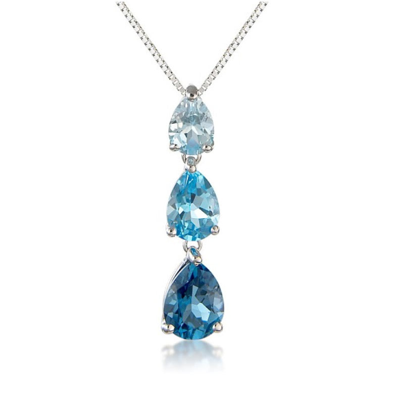 9ct White Gold Blue Topaz Teardrop Trio Pendant