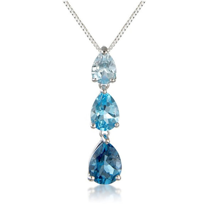 9ct White Gold Blue Topaz Teardrop Trio Pendant