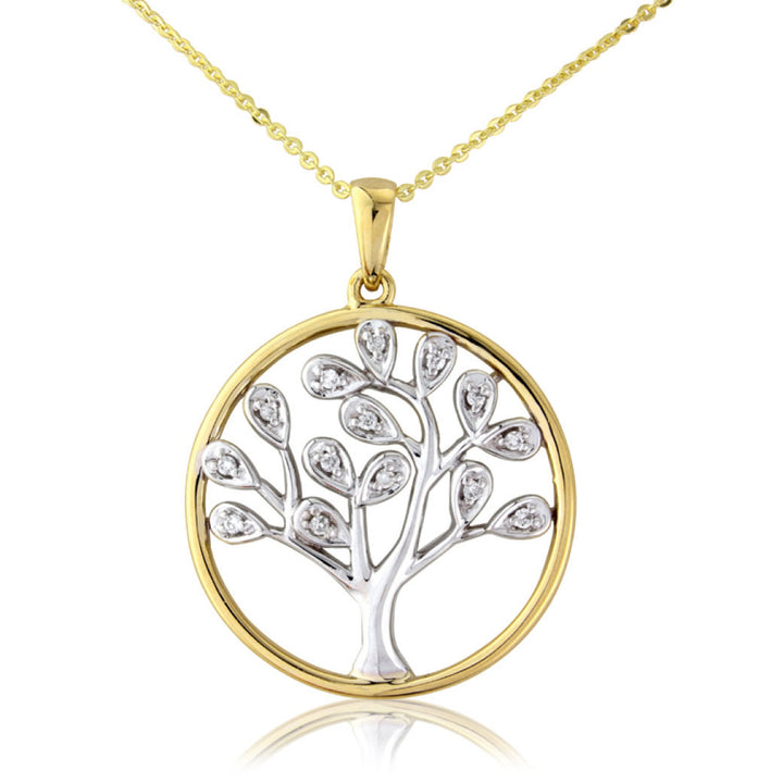 9ct Gold Diamond Tree Of Life Circle Necklace