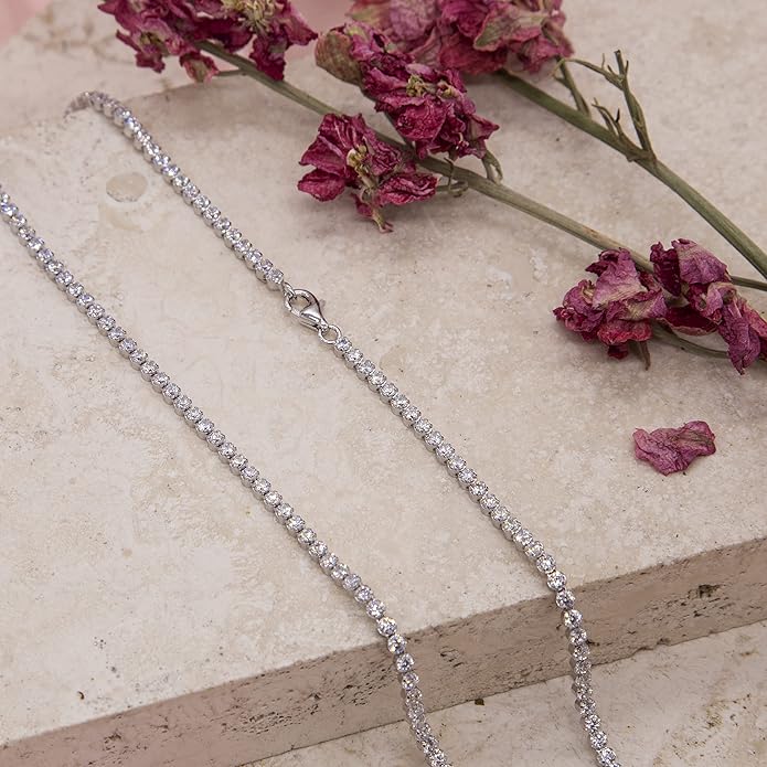 Sterling Silver Cubic Zirconia Tennis Necklace