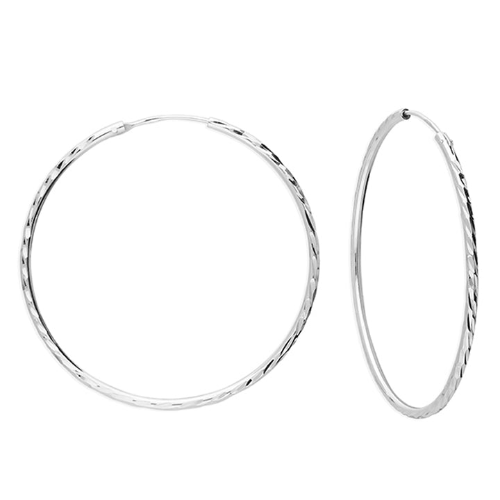 Silver Diamond-Cut Sleeper Hoop Earrings