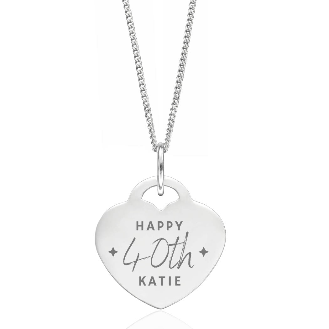 Silver Personalised 40th Birthday Heart Pendant