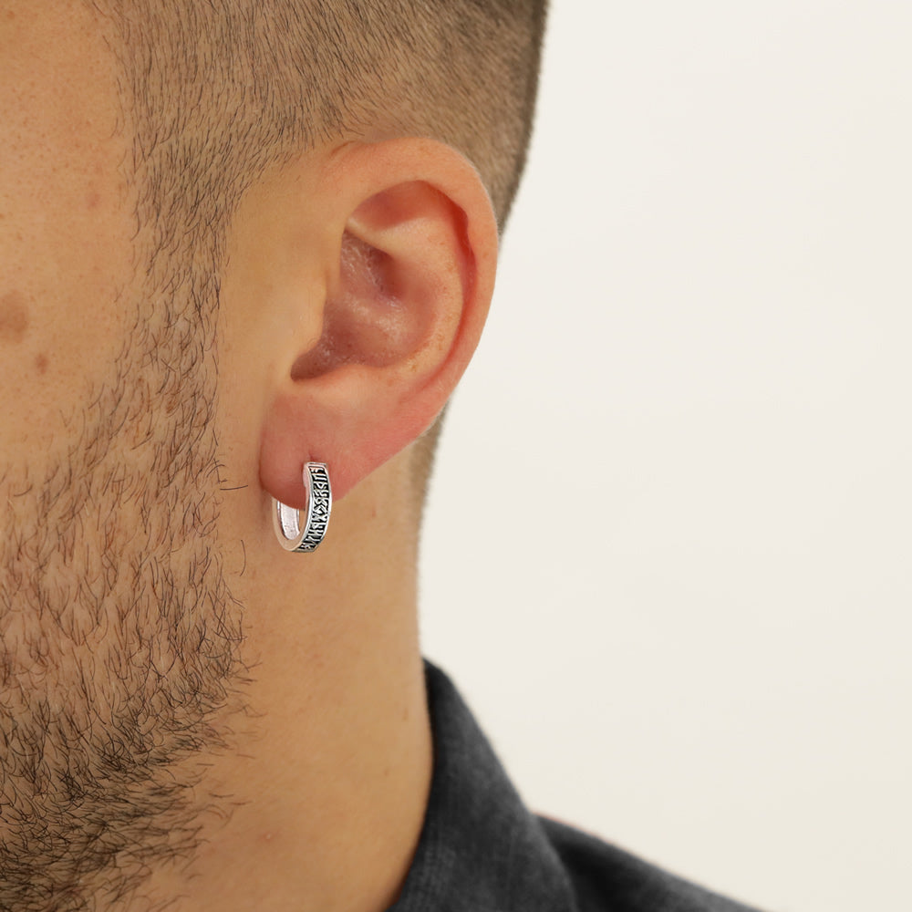 Men's Silver Rune Hoop Earrings