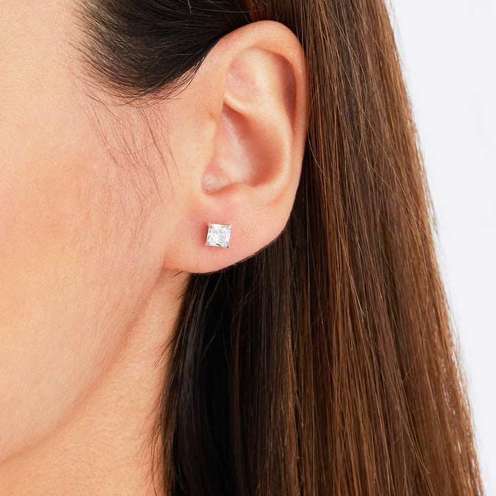 9ct White Gold CZ Square Stud Earrings
