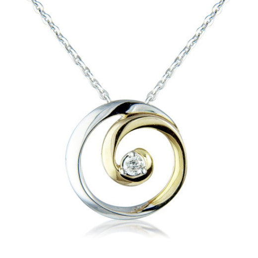 9ct Yellow & White Gold Diamond Spiral Pendant