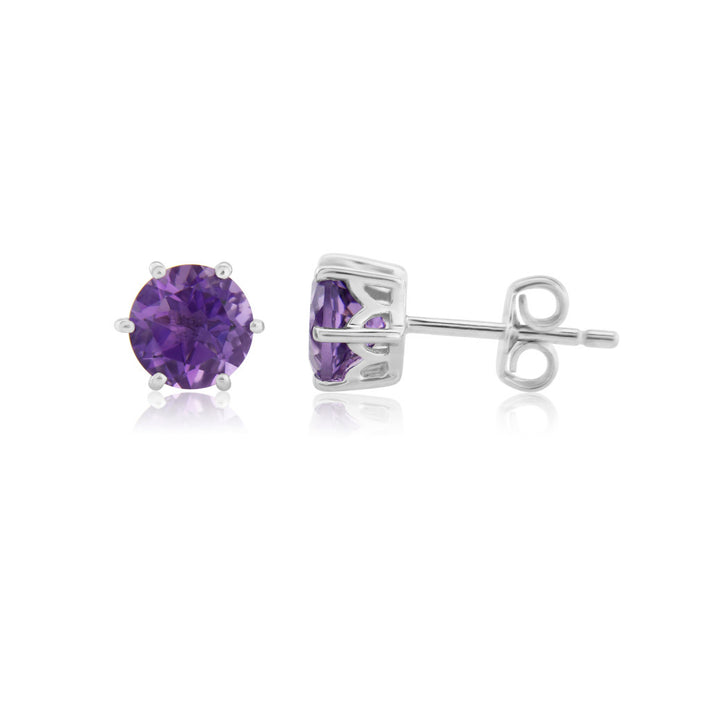 9ct White Gold Amethyst Stud Earrings