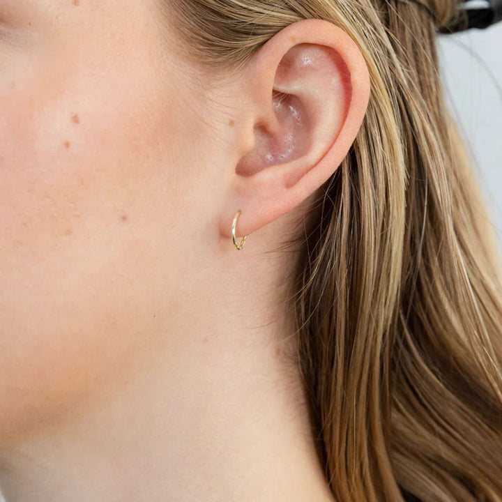 9ct Gold 10mm Textured Hinged Hoop Earrings