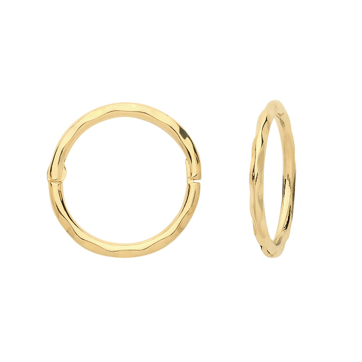 9ct Gold 10mm Textured Hinged Hoop Earrings