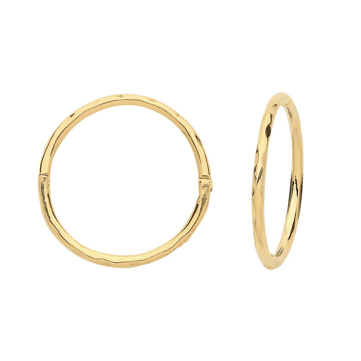 9ct Gold 14mm Textured Hinged Hoop Earrings