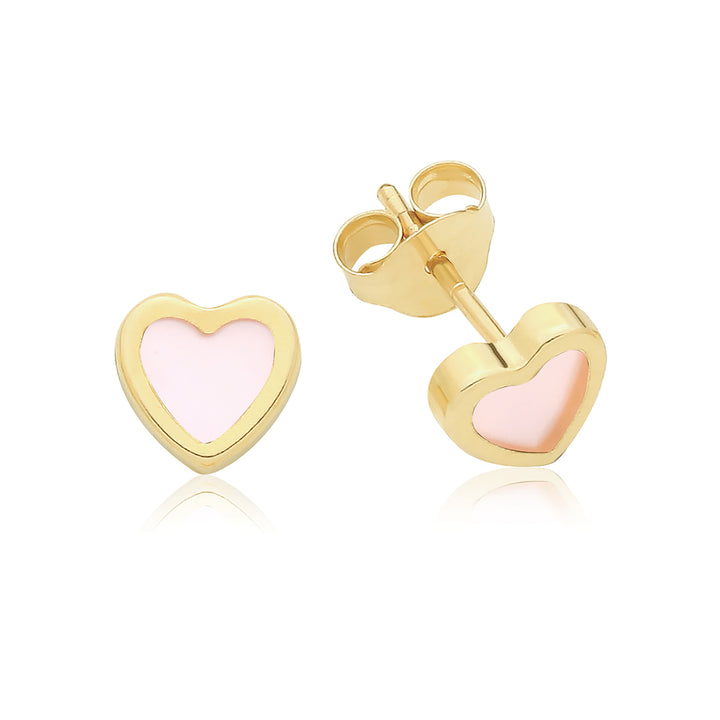 9ct Gold mother of Pearl Heart Stud Earrings