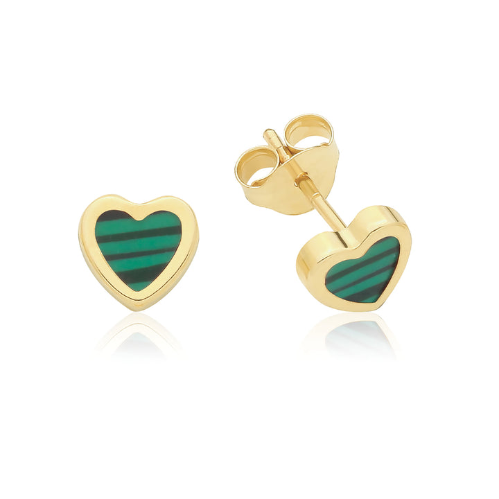 9ct Gold Green Malachite Heart Stud Earrings