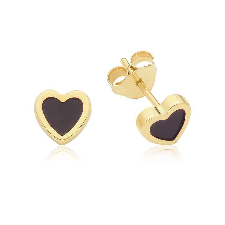9ct Black Onyx Heart Stud Earrings