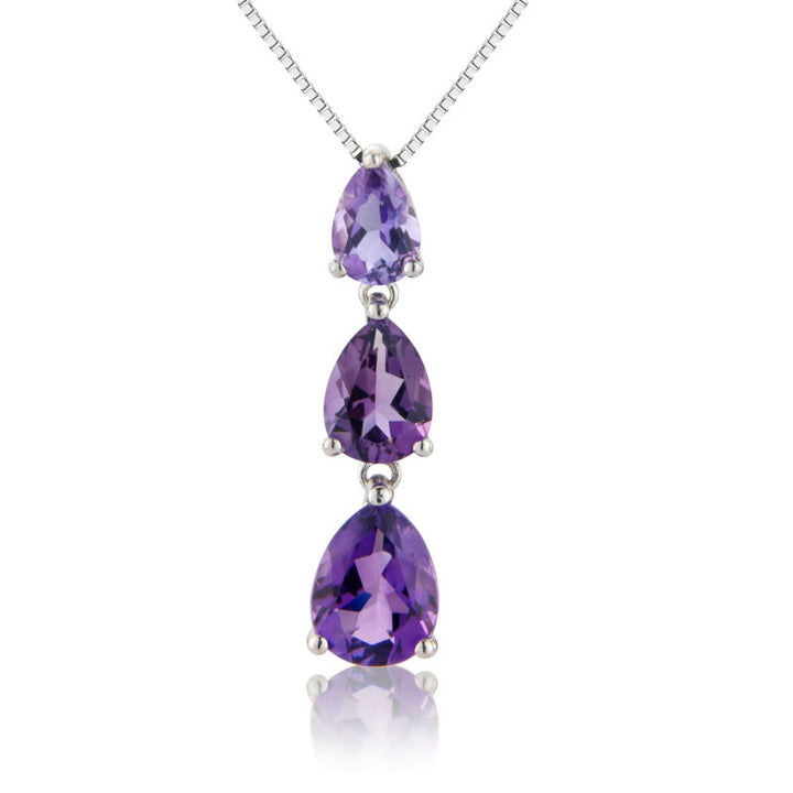 9ct White Gold Amethyst Teardrop Trio Pendant