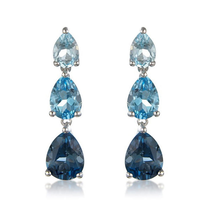9ct White Gold Teardrop Trio Blue Topaz Earrings