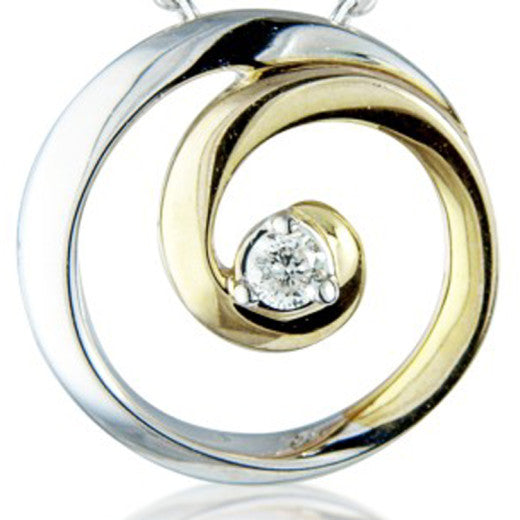 9ct Yellow & White Gold Diamond Spiral Pendant