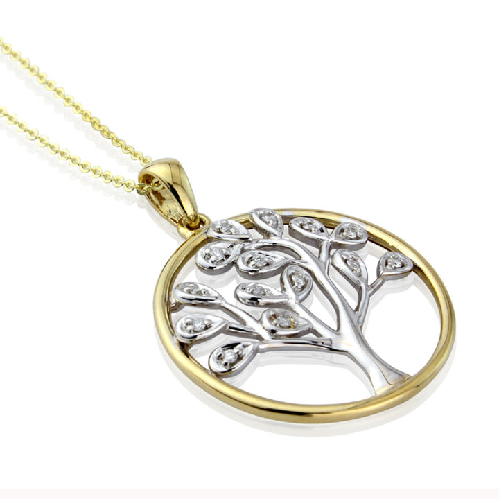 9ct Gold Diamond Tree Of Life Circle Necklace