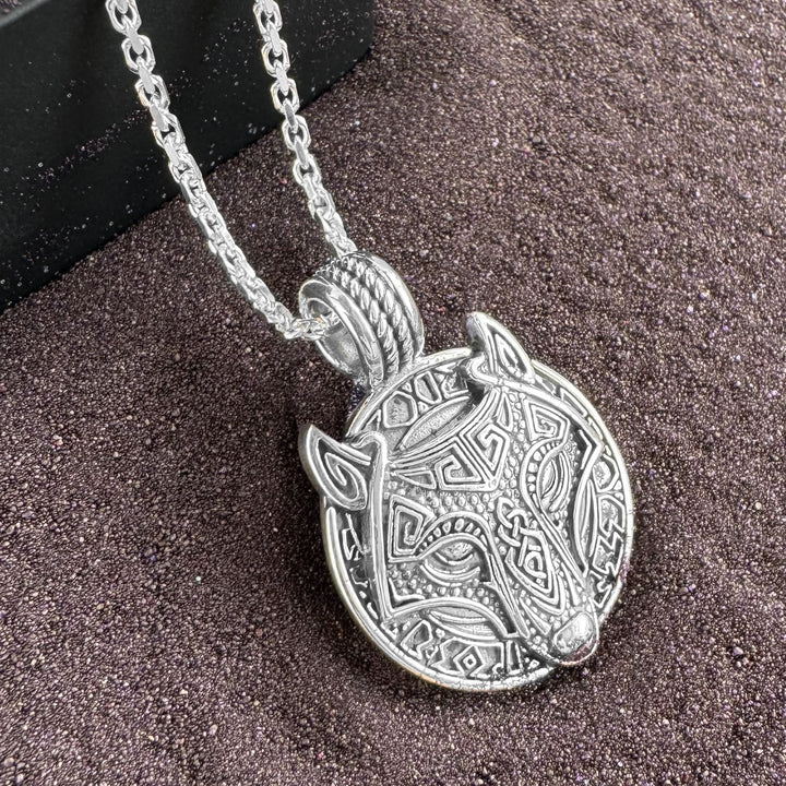 Men's Sterling Silver Fenrir Wolf Pendant