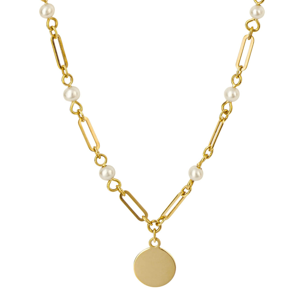 9ct Gold Pearl Tag Chain Necklace