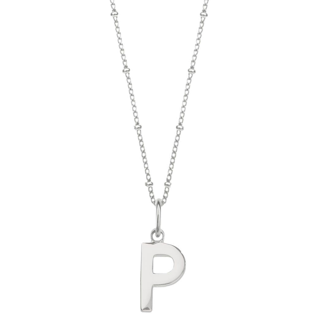 Sterling Silver Initial P Pendant & Bead Chain