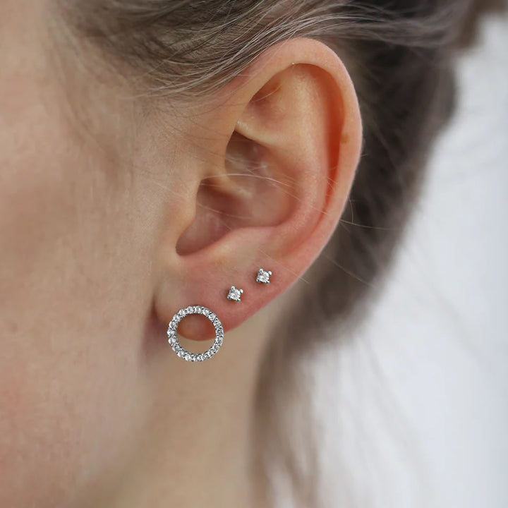 Silver Cubic Zirconia Halo Circle Earrings