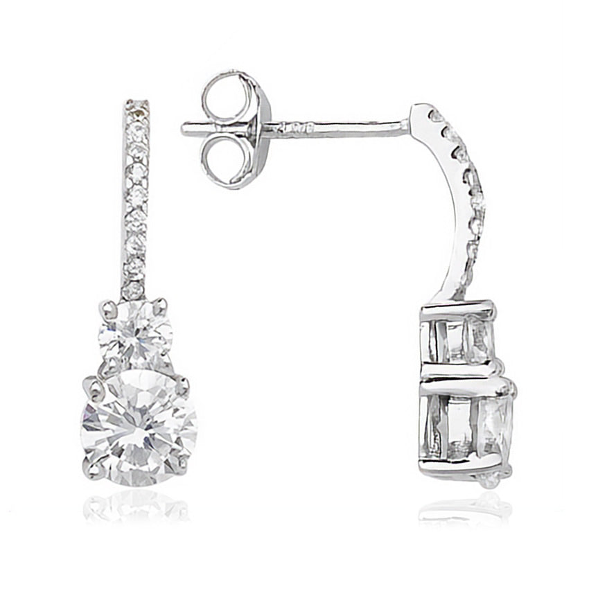 Silver Cubic Zirconia Round Drop Earrings