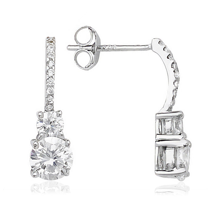 Silver Cubic Zirconia Round Drop Earrings
