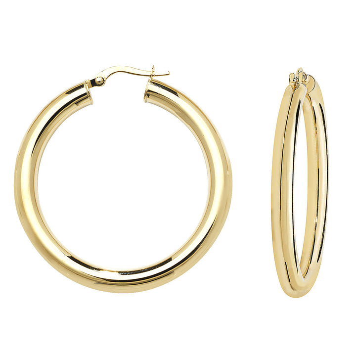 9ct Gold Thick Tube Hoop Earrings 35mm