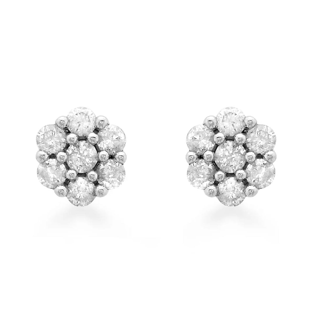 9ct White Gold 0.25ct Diamond Cluster Stud Earrings