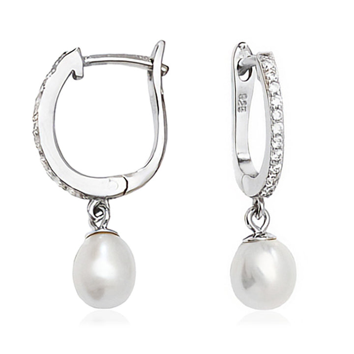 Silver Cubic Zirconia Pearl Drop Earrings