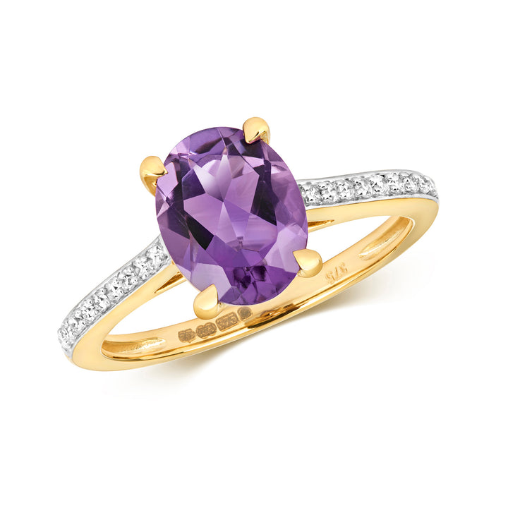 9ct Gold Oval Amethyst & Diamond Ring