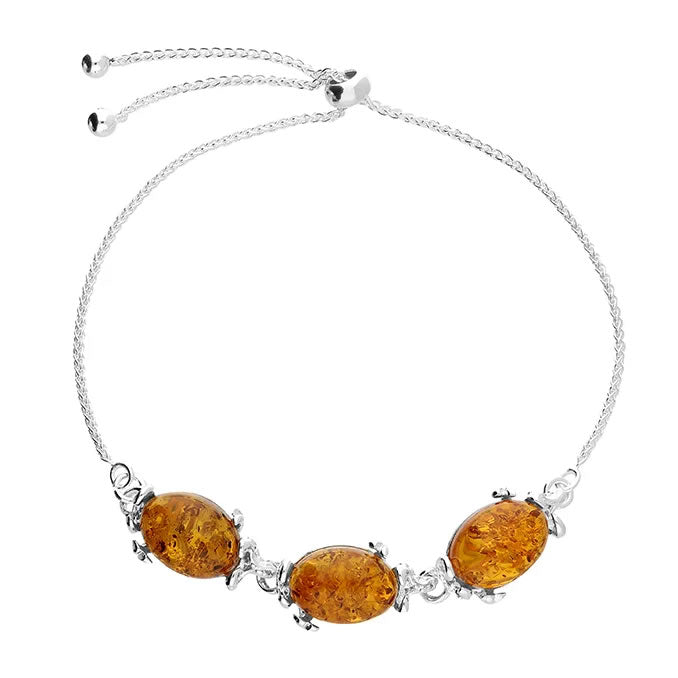 Silver Adjustable Amber Bracelet