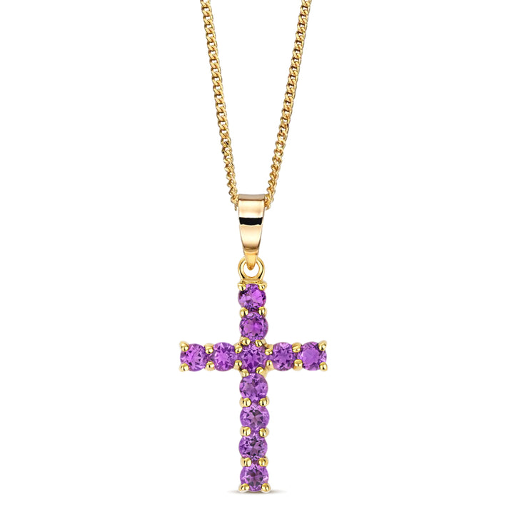 9ct Gold Amethyst Cross Pendant