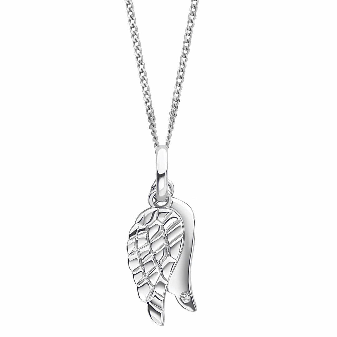 Children's Silver Diamond Angel Wing Necklace